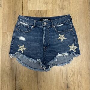 Express Women's High Rise Jean Shorts with Star Embellishments
